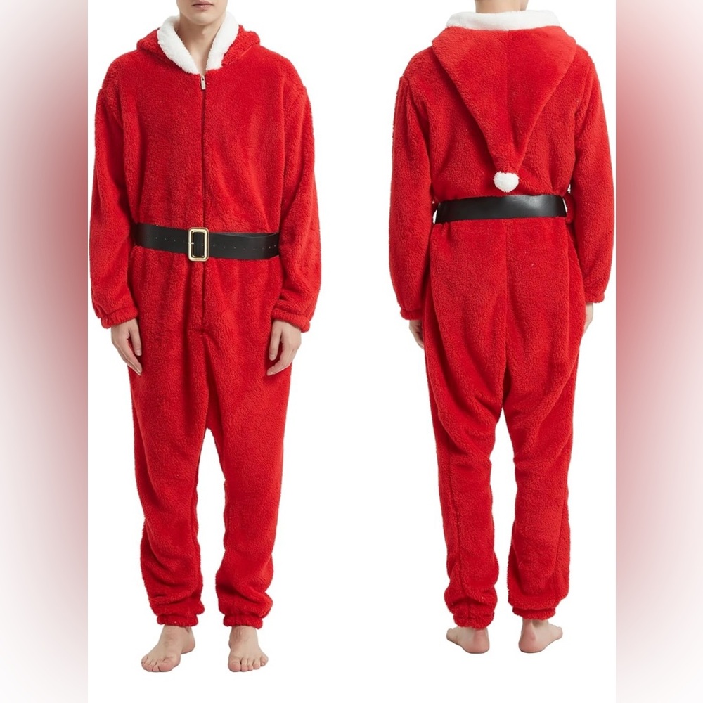 Santa Onesie Adult Costume with Hood